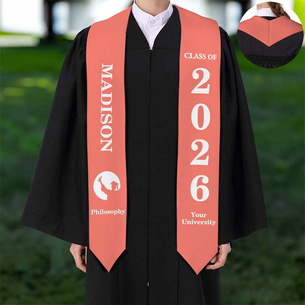 Fajín de Graduación Personalizado Multicolor Clase de 2026 Silueta con Nombre y Año de Graduación Recuerdo de Graduación Regalo de Celebración para Graduados Compañeros de Clase
