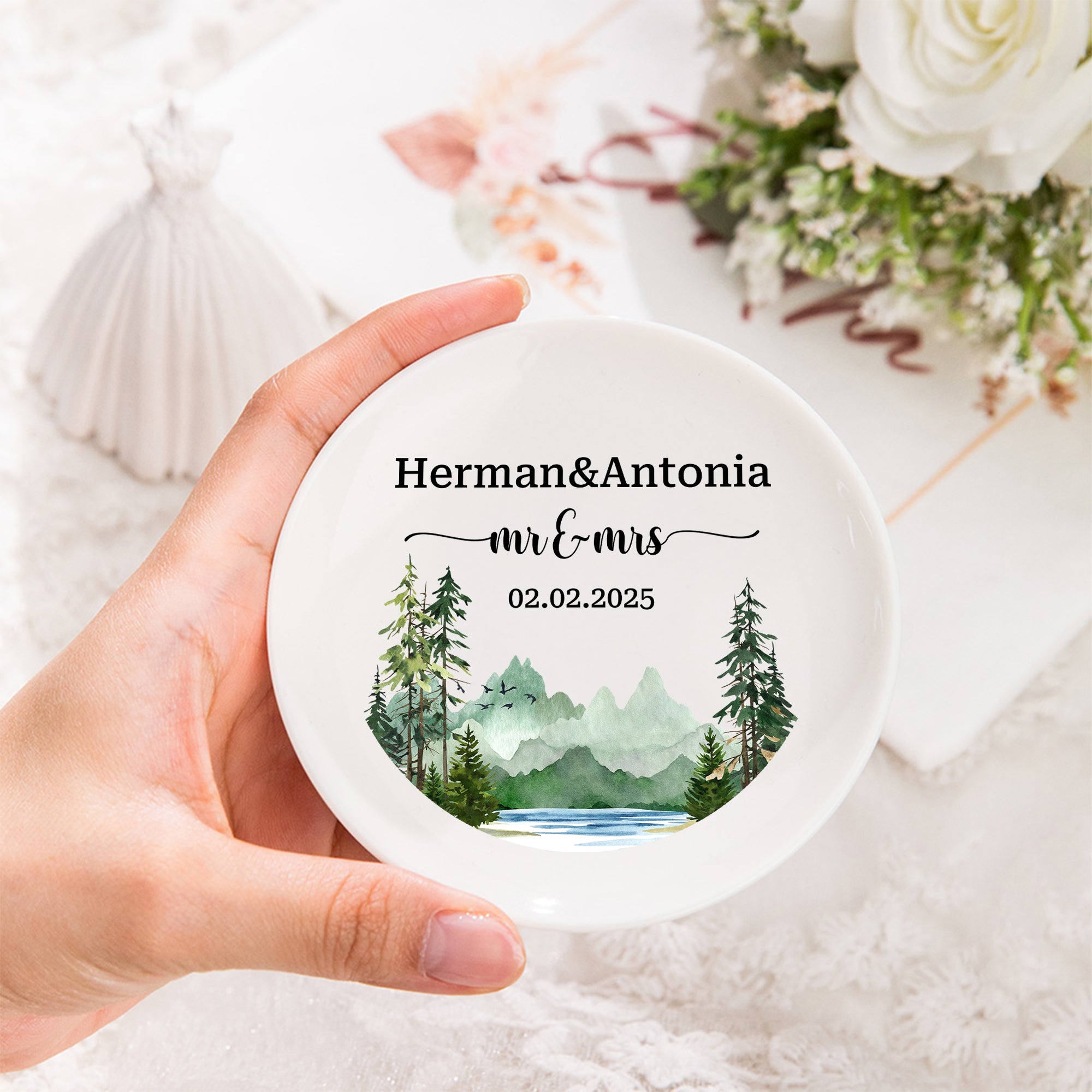 Personalizado Sr. y Sra. Baratija de cerámica Joyería Plato con nombres de pareja y fecha Aniversario de boda Regalo para Pareja Novias Recién casados