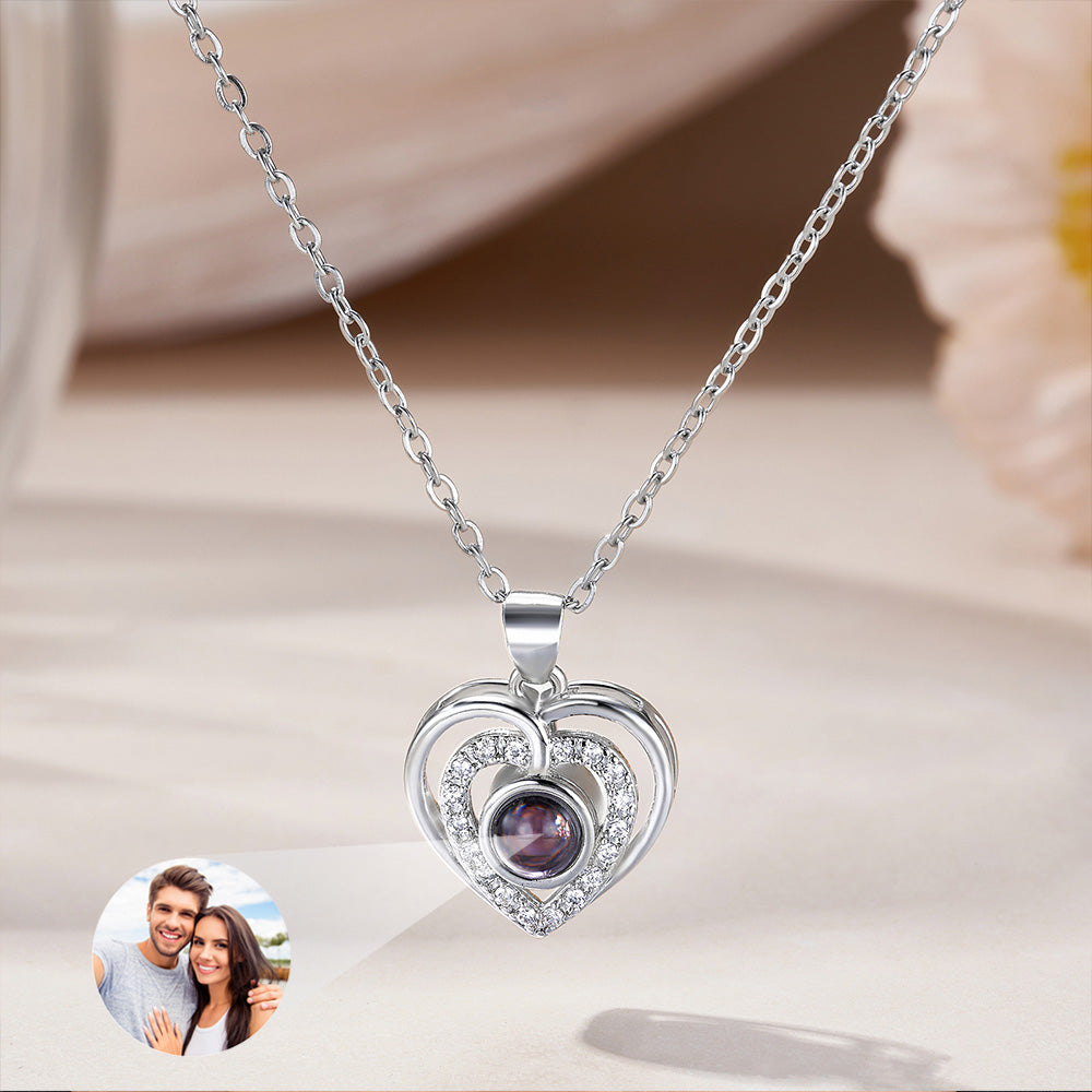Collar personalizado de circonita con proyección de foto en forma de corazón regalo de Día de la Madre y cumpleaños para mujeres