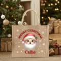 Bolsa de yute grande personalizada de Papá Noel de dibujos animados con nombre Uso diario Fiesta de Navidad Regalo para la familia
