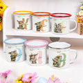 Taza esmaltada personalizada de 355 ml con borde de color nombre e inicial diseño de conejo de Pascua regalo de Pascua para niños y niñas