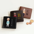 Personalizado Cartoon Personaje Plegable PU Cartera de cuero con el nombre de uso diario Aniversario Cumpleaños de regalo para el hombre