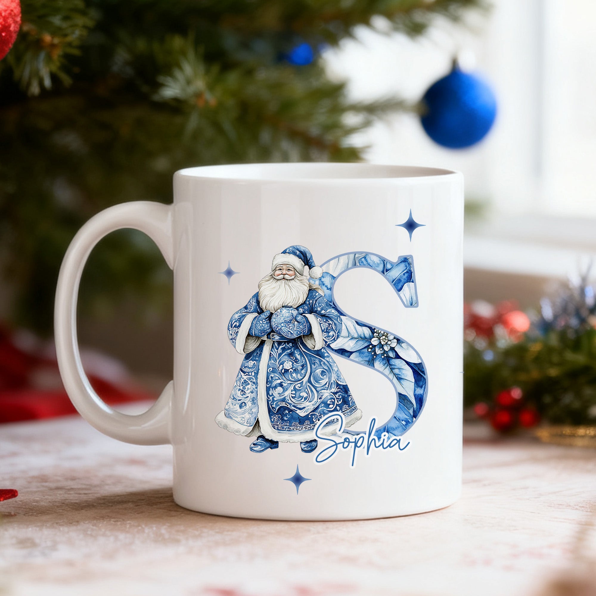 Personalizada Toile De Jouy Muñeco de nieve Santa Claus Cascanueces 11 oz 15 oz Taza de cerámica con nombre Regalo de Navidad para amigos