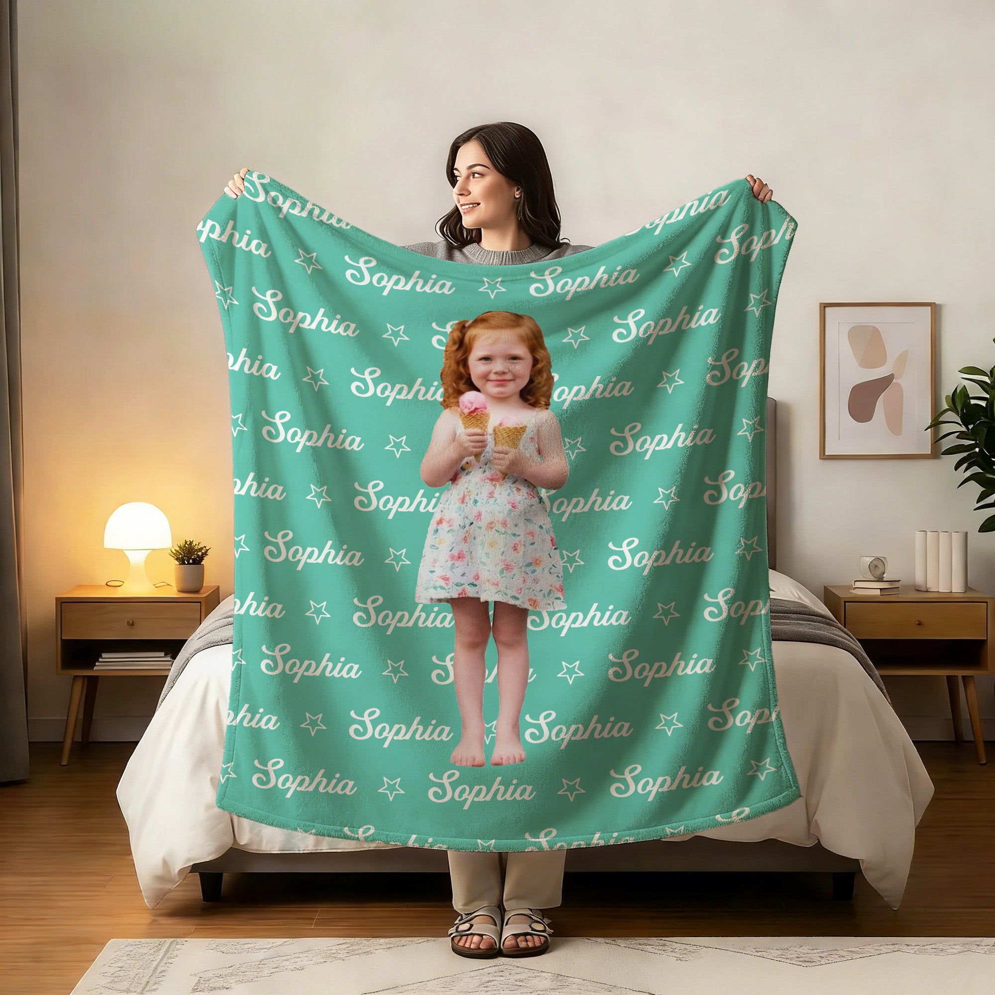 Personalizado Multicolor Estrella Hueso Nombre Foto Suave manta de lanzamiento Decoración del hogar Uso diario Regalo de cumpleaños para el amante del animal doméstico