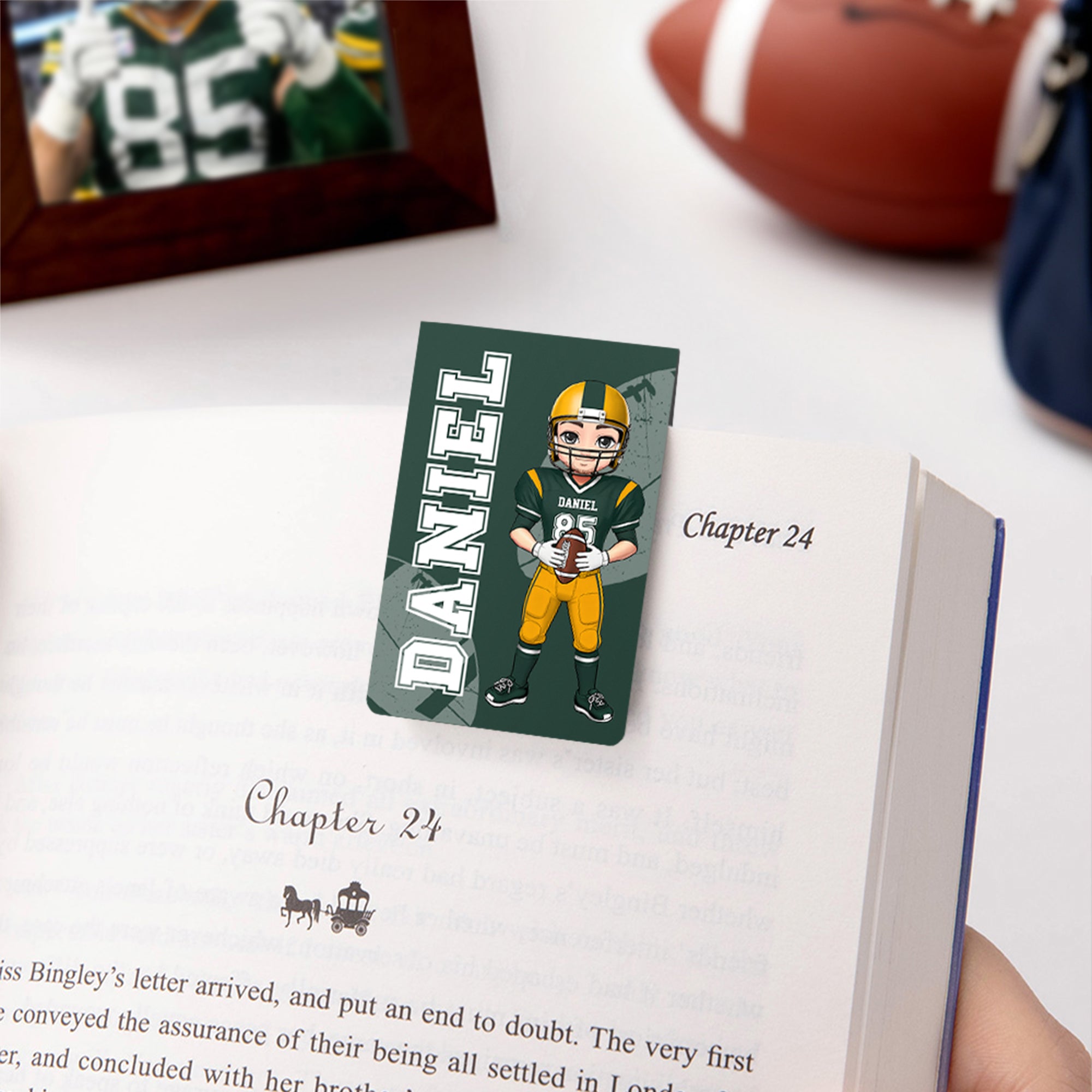 Marcapáginas magnético personalizado con el nombre y el número de un personaje de dibujos animados de fútbol Regalo de cumpleaños y Navidad para los ratones de biblioteca amantes del fútbol