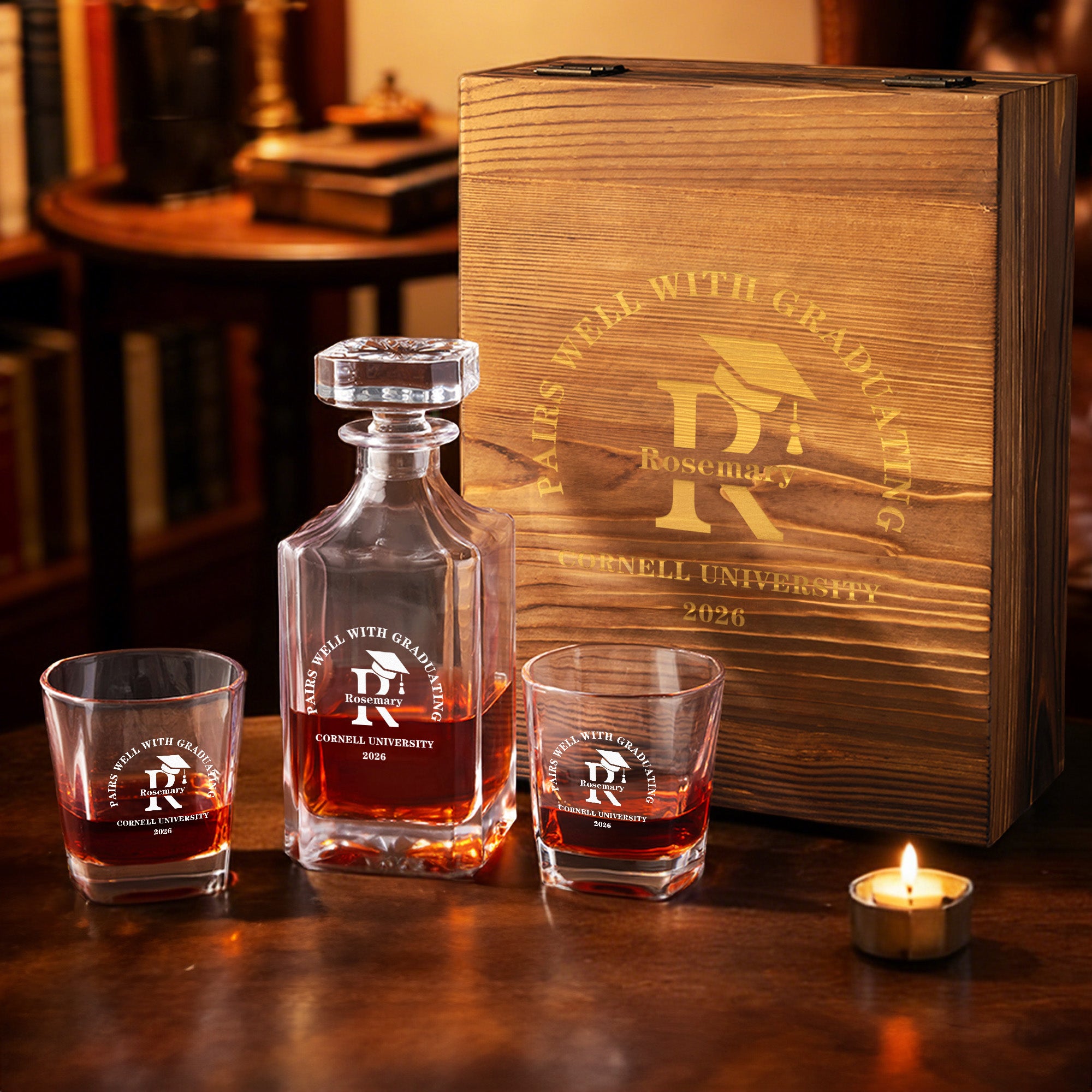 Decantador de Whisky Personalizado con Nombre y Año de Graduación Regalo de Graduación para la Familia Amante del Whisky