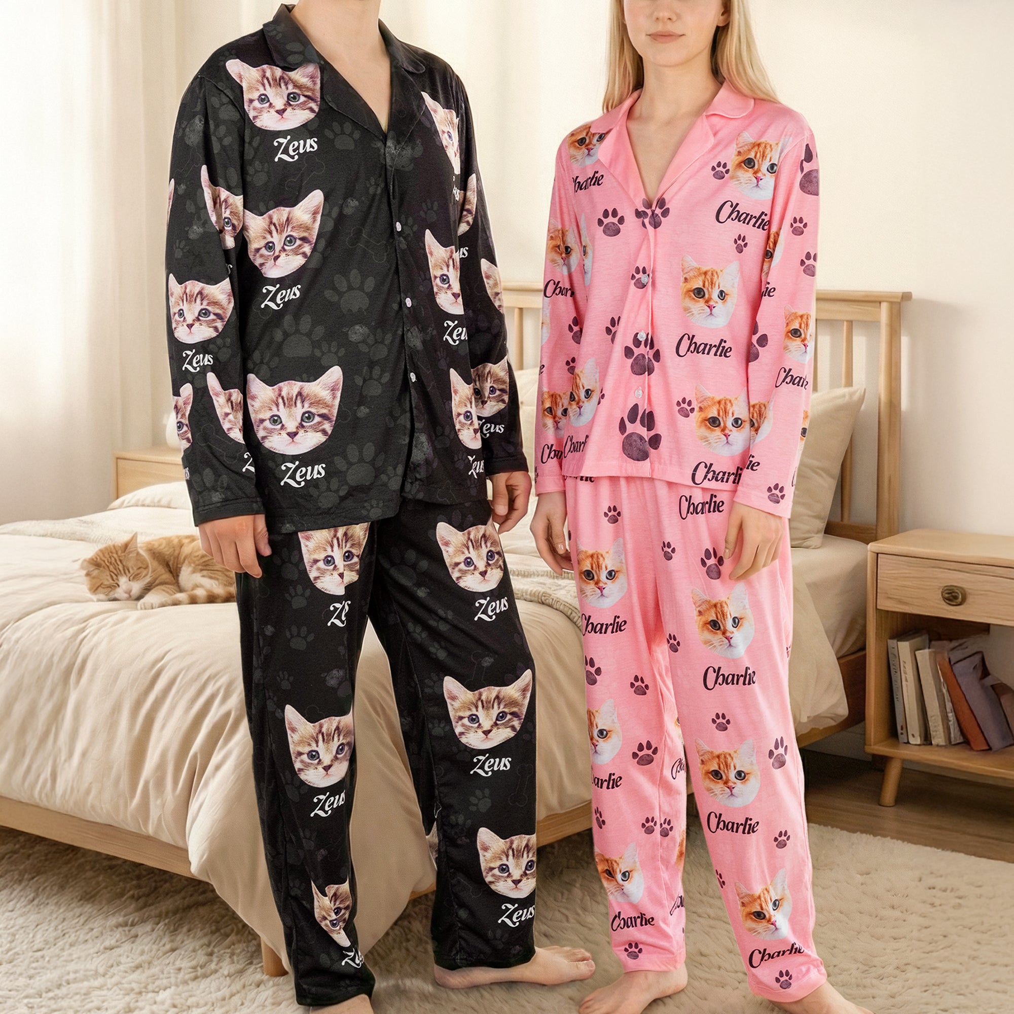 Pijama de manga larga personalizado con nombre y foto regalo para mujeres hombres y amantes de las mascotas