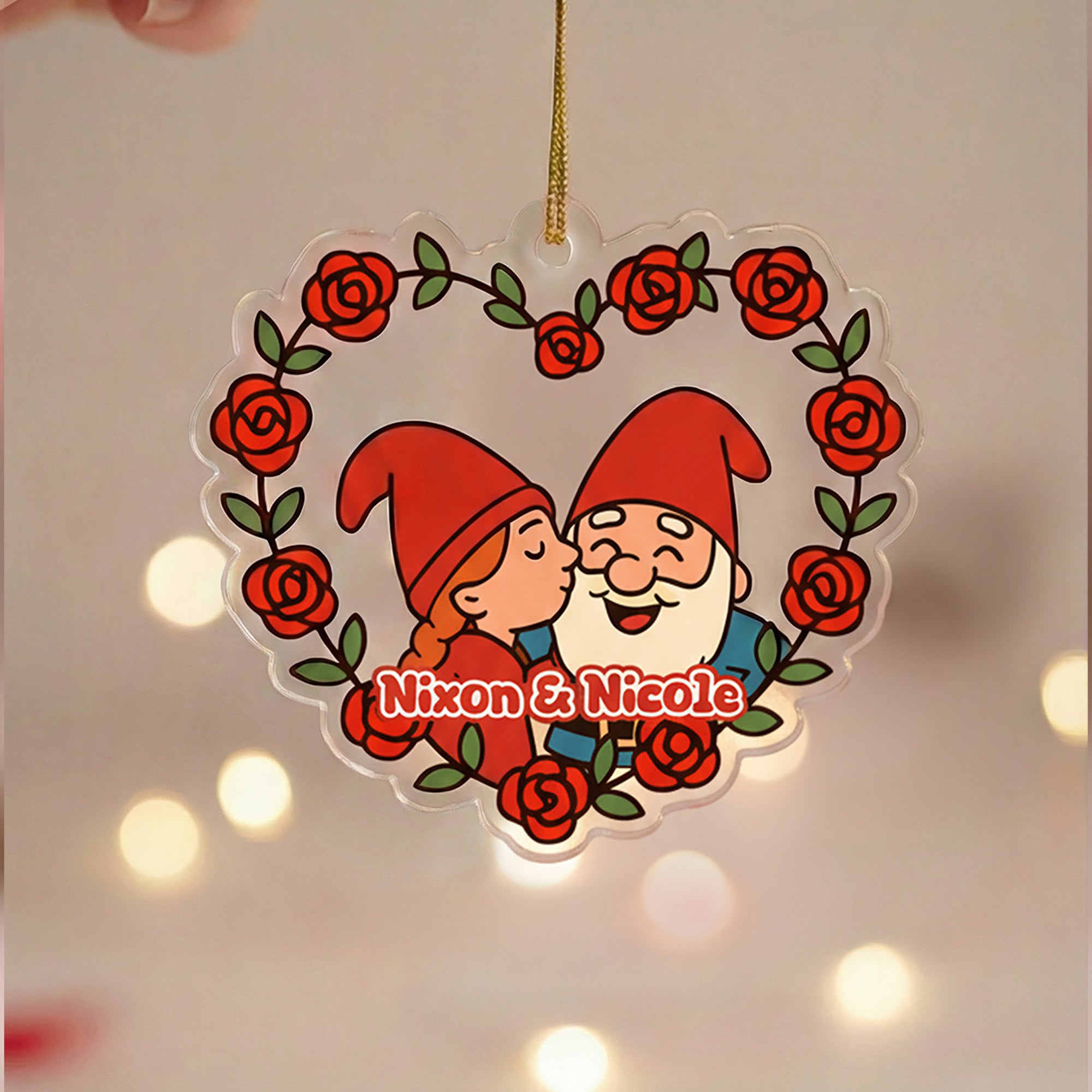 Ornamento de acrílico personalizado de la rosa del amor de la pareja enana con los nombres Regalo del aniversario del día de San Valentín para la pareja