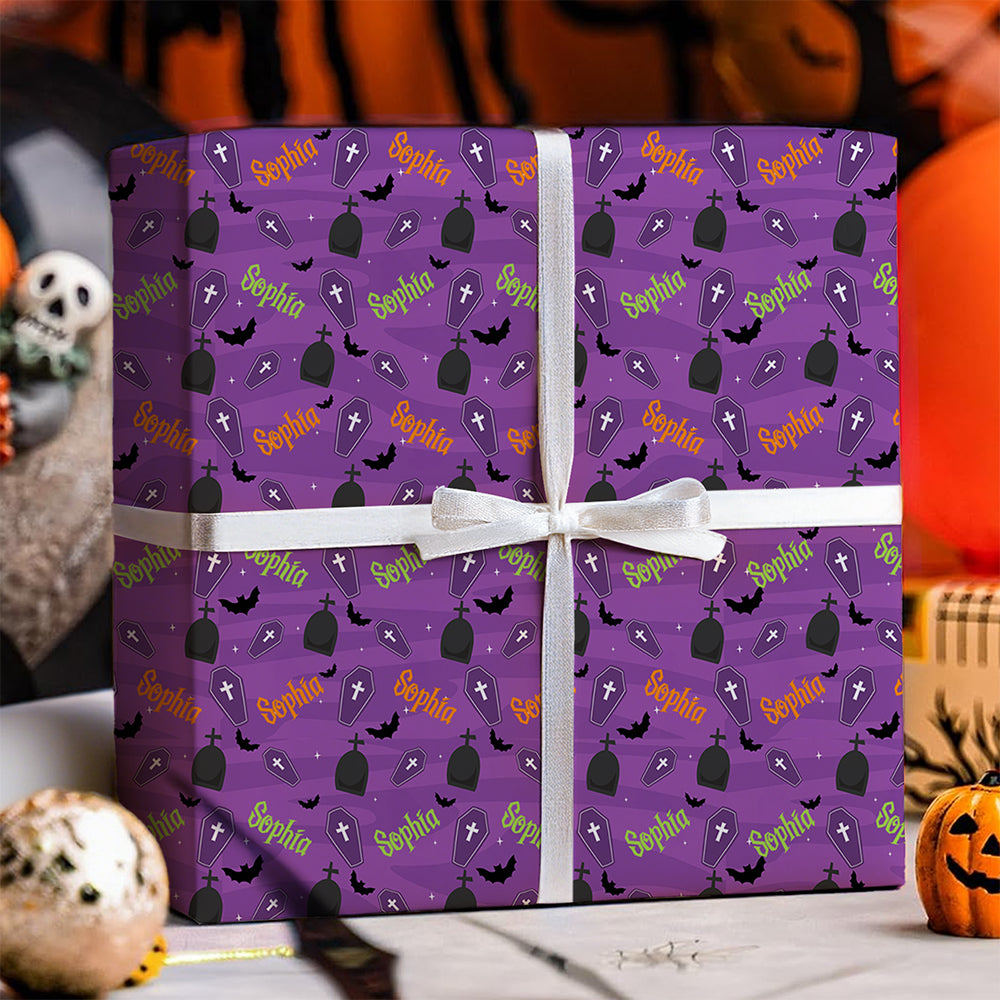 Papel de Envolver Personalizado con el Nombre de Halloween Cumpleaños DIY Craft Embalaje Regalo Decoración para la Familia Amigos