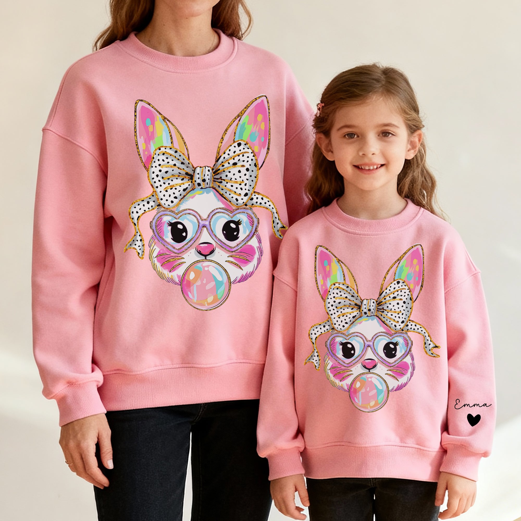 Personalizado lindo brillo Pascua Conejito Multicolor Camiseta Sudadera con Nombre Pascua Cumpleaños Regalo para Niños Amigos