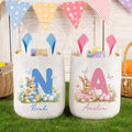Personalizado lindo conejo flor mariposa inicial conejito orejas cesta de Pascua con el nombre de los huevos de caza fiesta favor de Pascua regalo para los niños