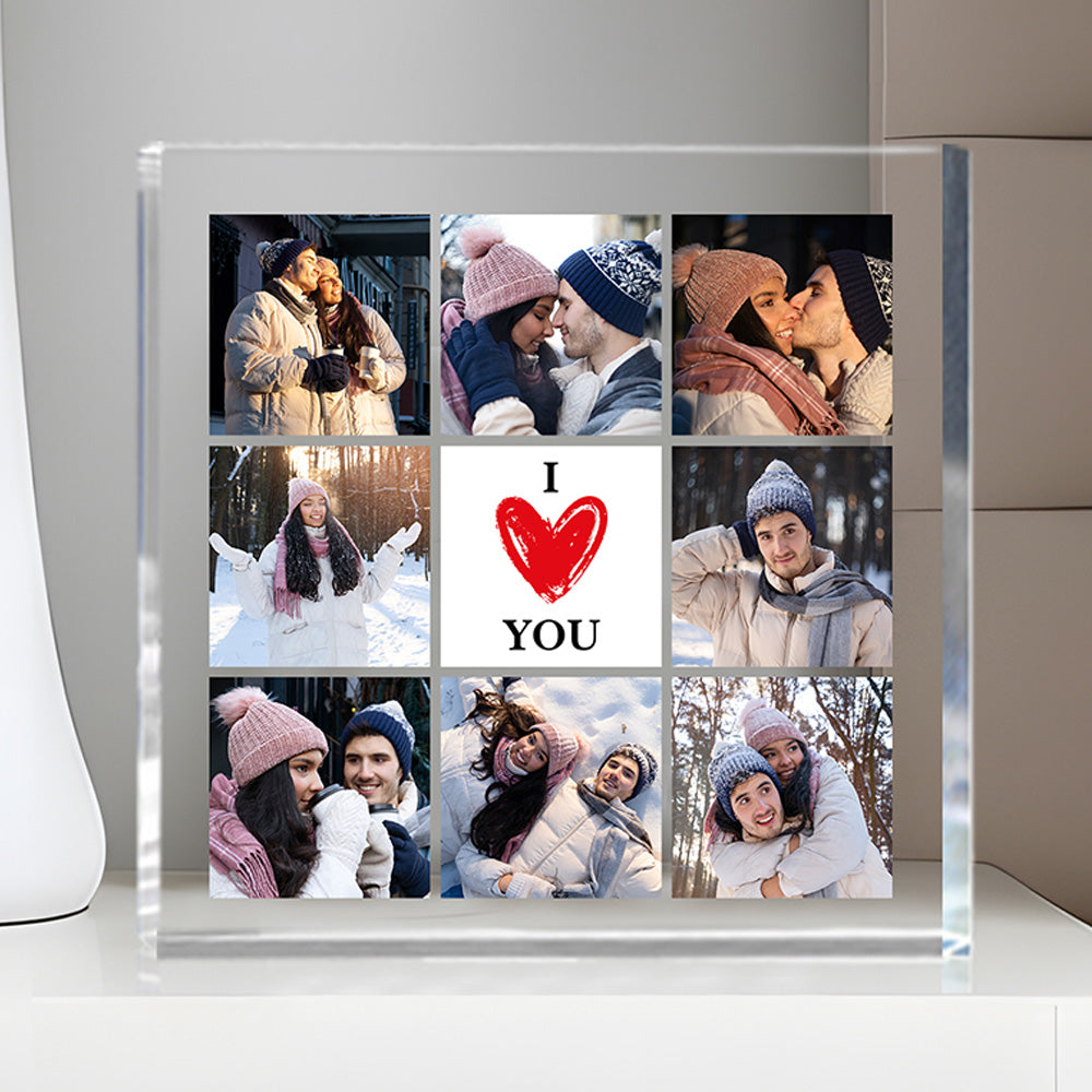 Te amo en cada momento - Placa acrílica cuadrada personalizada con collage de 8 fotos - Regalo de San Valentín y aniversario