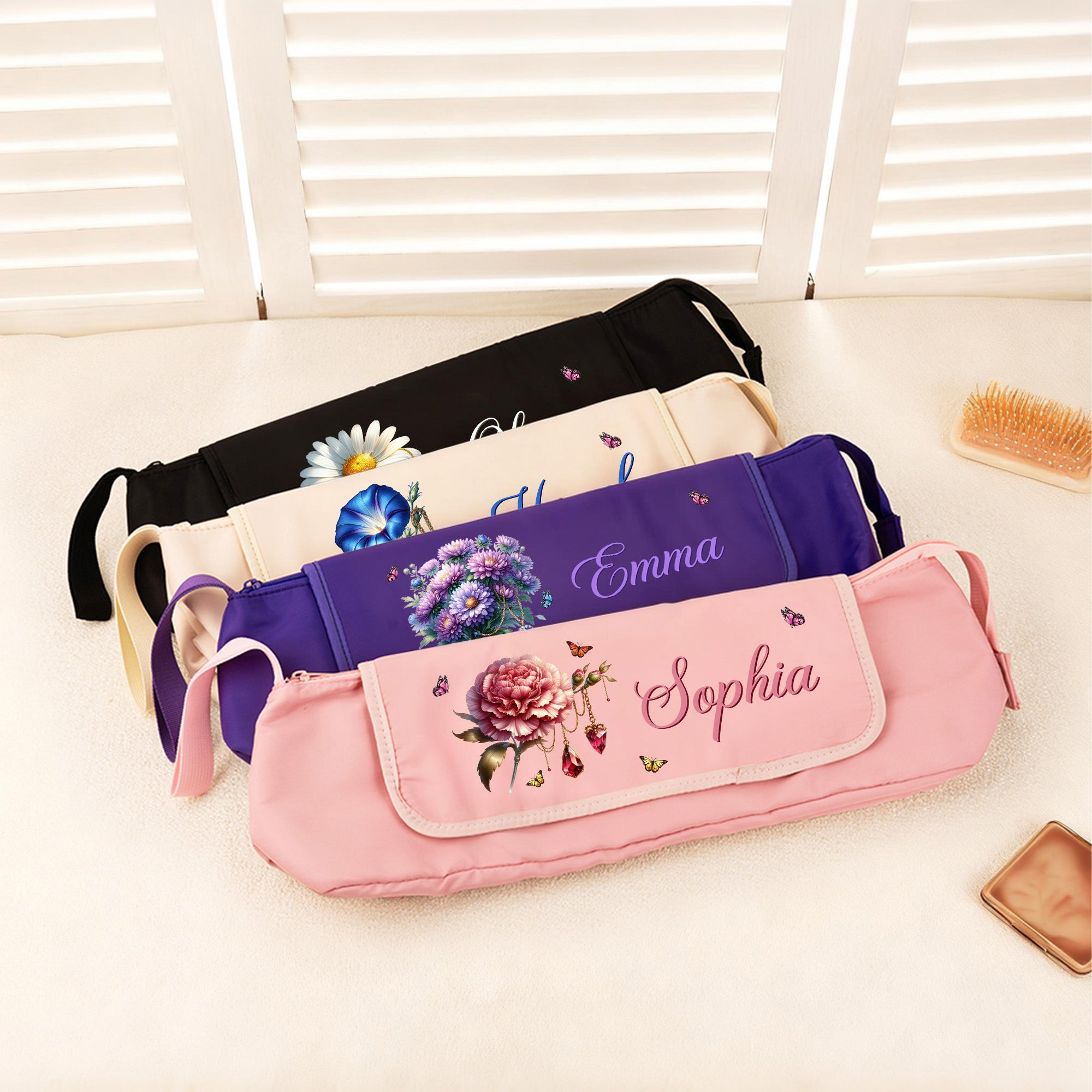 Personalizada Birthstone Birth Flower Multi-Compartimento Hair Styling Tool Pouch con Nombre Regalo de Cumpleaños para Mujeres Peluqueras