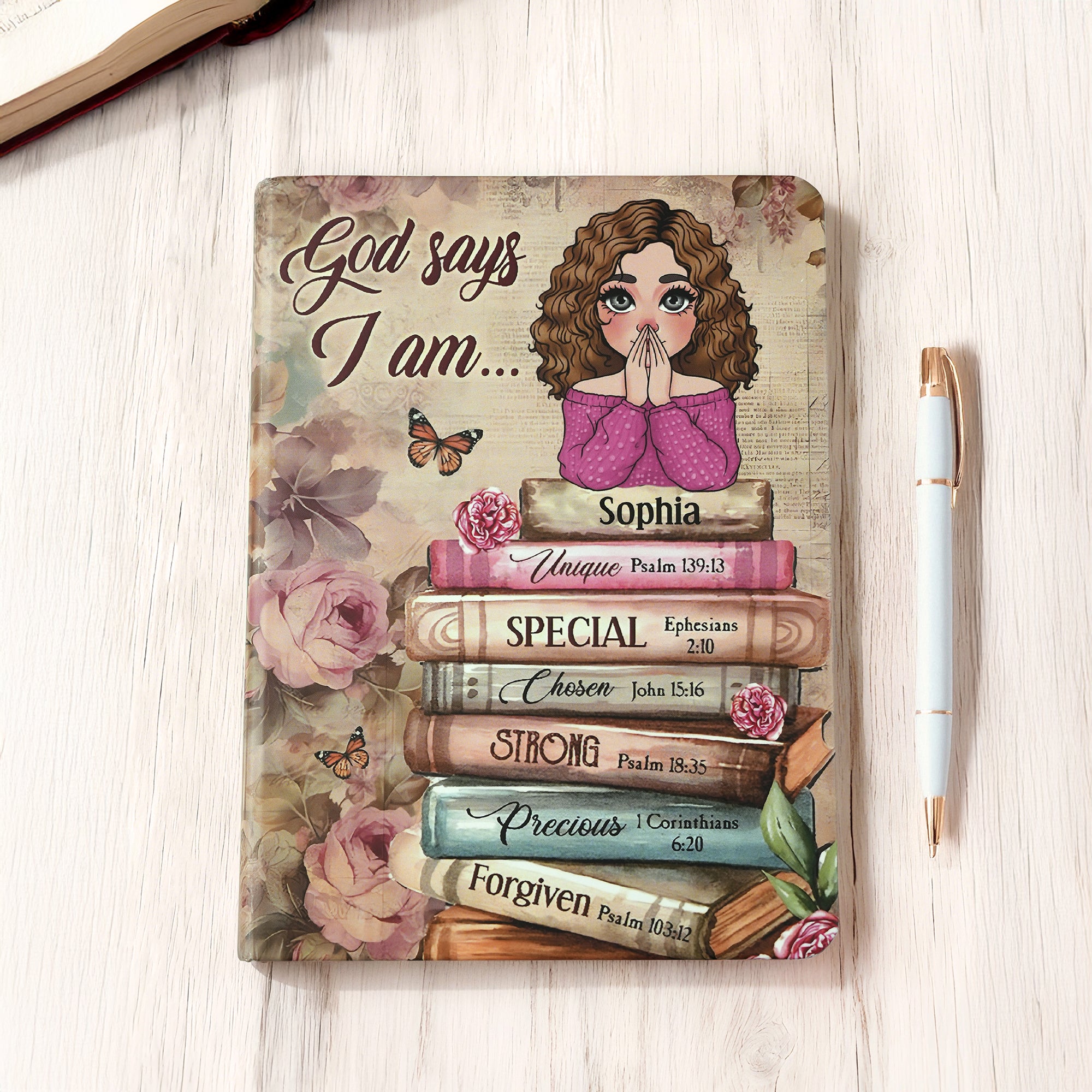 Cuaderno A5 Personalizado Dios Dice Yo Soy Versículo de la Biblia Personaje de Caricatura Acuarela con Nombre Regalo de Cumpleaños para Cristianos Entusiastas del Diario