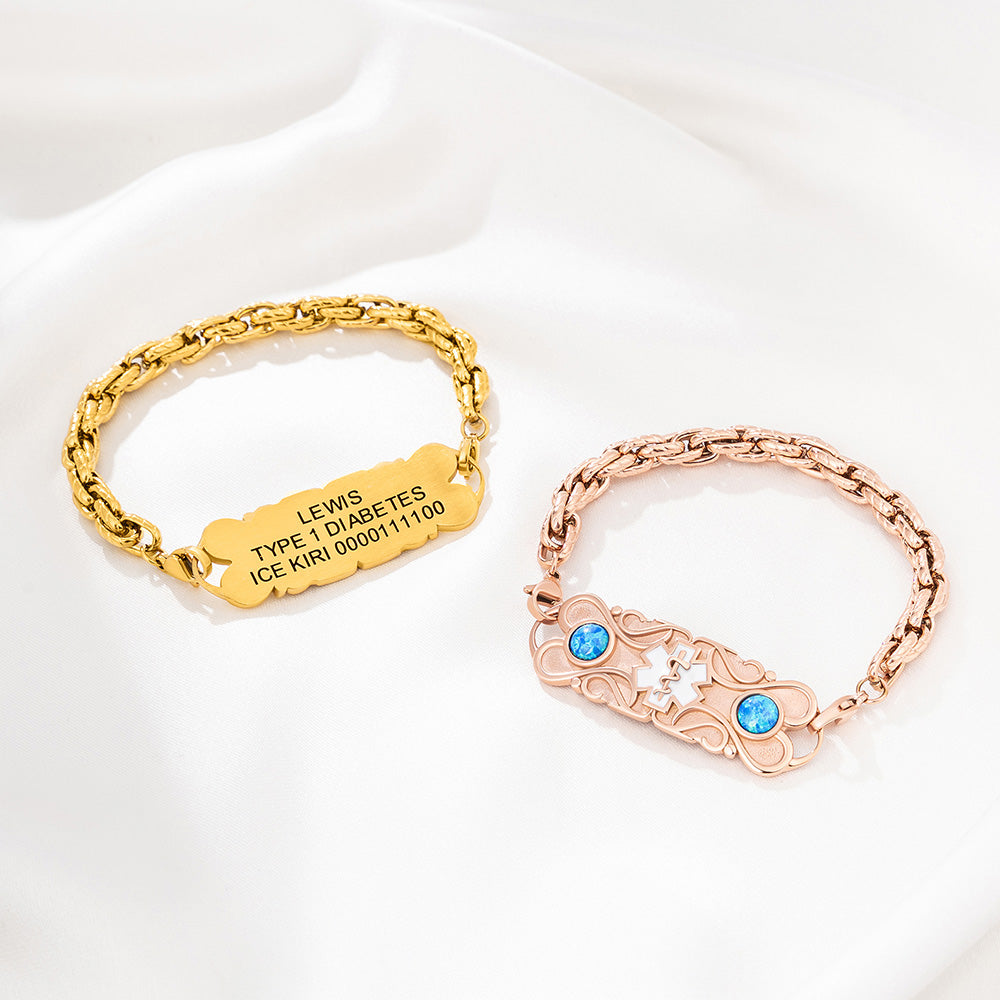 Personalizada Opal Star of Life Medical Alert ID pulsera con texto grabado Joyería de Emergencia Cuidado de Regalo para las mujeres diabéticas alergia