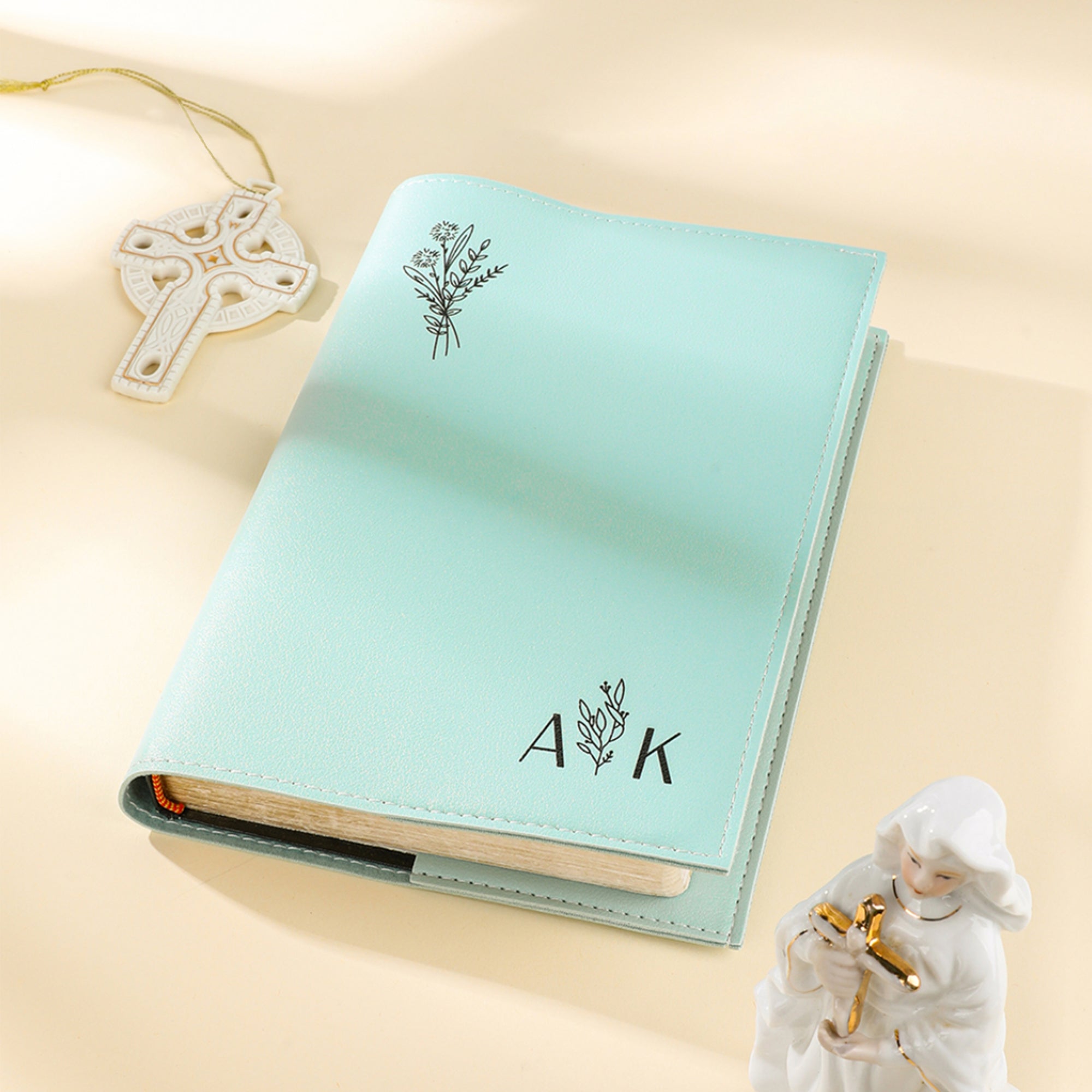 Personalizada Cruz Monograma Floral PU Cuero Biblia Libro Funda con Nombre Biblia Estudio Suministros Navidad Regalo Religioso para Cristiano