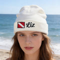 Gorro de punto bordado personalizado con bandera de submarinismo y nombre Accesorio de submarinismo Cumpleaños Uso diario Regalo para amantes del submarinismo
