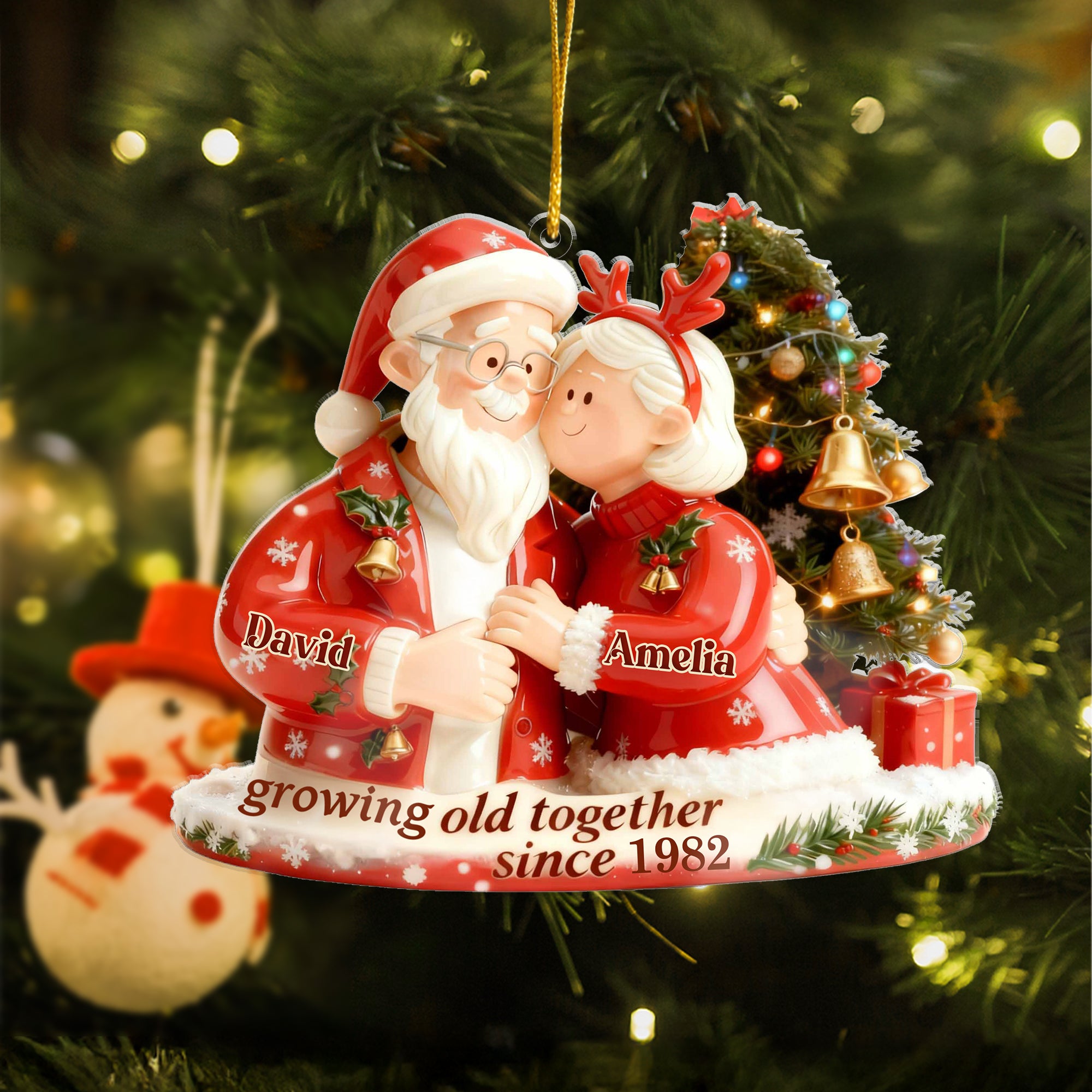 Navidad personalizada Pareja Envejecer Juntos Adorno de acrílico con nombres Decoración del hogar Regalo de Navidad para la abuela Abuelo