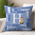 Personalizado Cartoon Carácter Word Cloud Throw Pillow Cover con Inicial y Nombres Home Decor Cumpleaños Aniversario Regalo para la Familia Niños