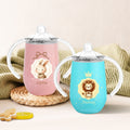 Vaso para sorber con nombre, con tapa y asa, personalizado, de 10 oz, con lazo en forma de corona, para cumpleaños, baby shower, de vuelta al cole, para niños pequeños.