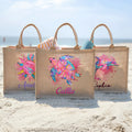 Acuarela personalizada Tortuga marina Delfín Animales del océano Bolsa de yute grande con nombre Accesorio de viaje Fiesta en la playa Regalo de cumpleaños para mujer