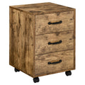 3-Drawer Mobile File Cabinet for Home Office, Under Desk File Cabinet w/ Wheels, Rustic Brown