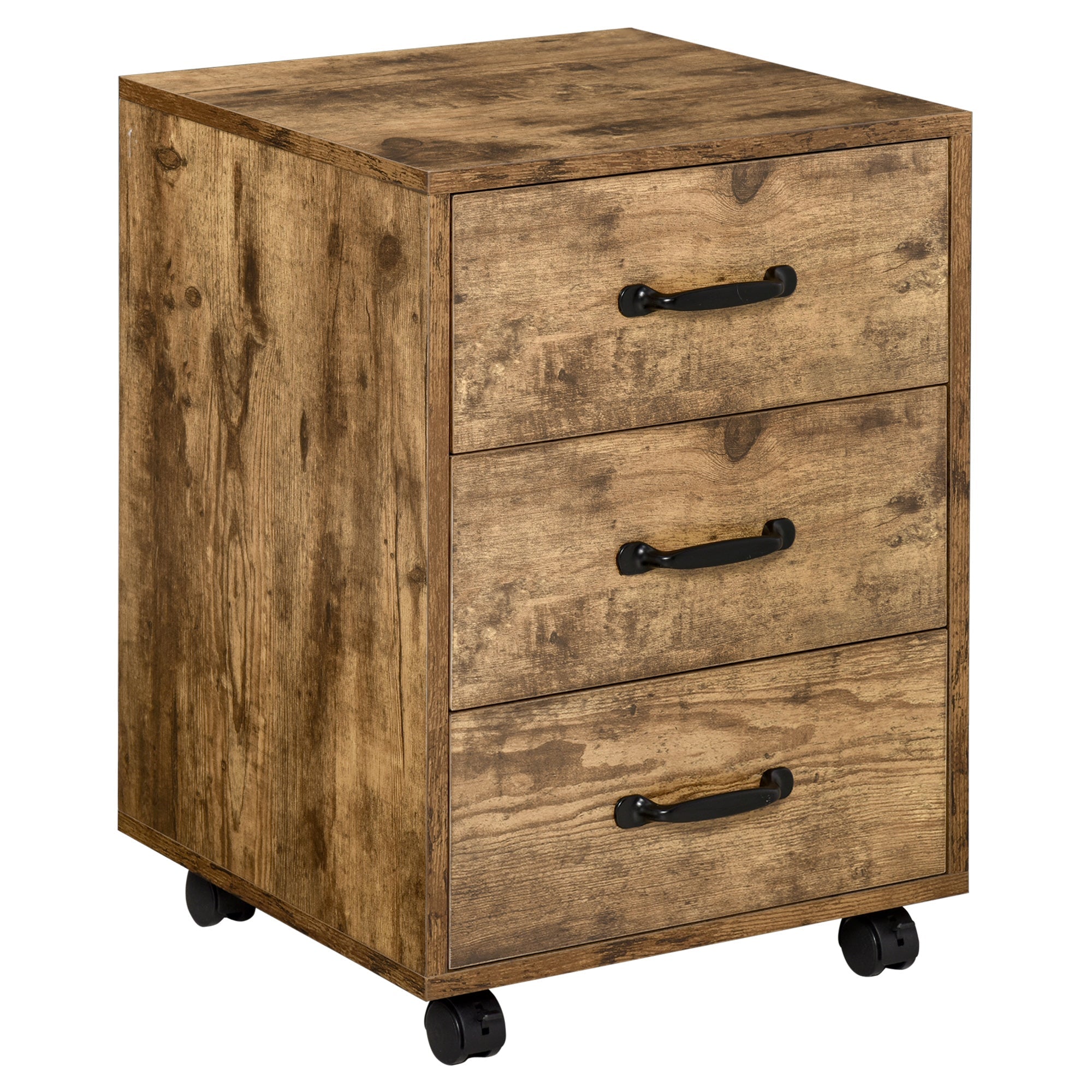 3-Drawer Mobile File Cabinet for Home Office, Under Desk File Cabinet w/ Wheels, Rustic Brown