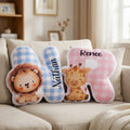 Personalizado lindo animal de dibujos animados a cuadros en forma de inicial almohada decoración del hogar regalo de cumpleaños para niños niñas