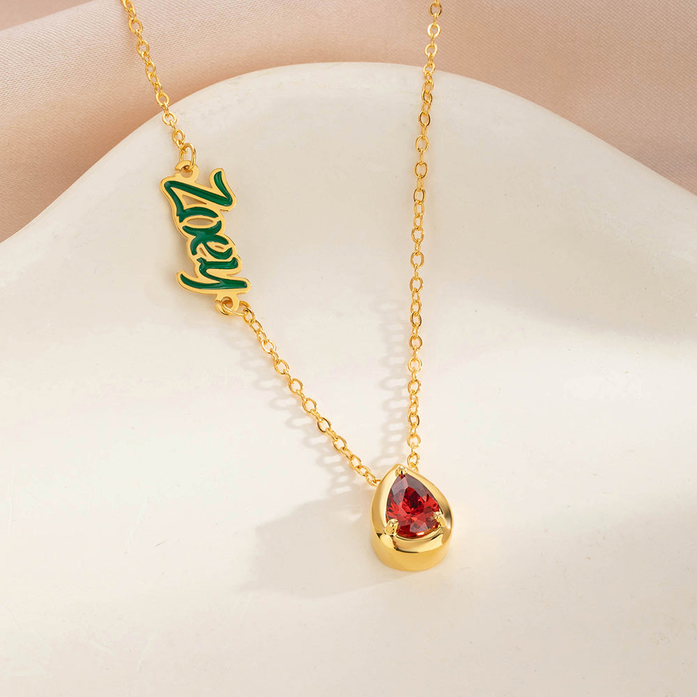 Personalizada Gota de Agua Piedra de Nacimiento Sideway Nombre Collar Dainty Joyería Cumpleaños Aniversario Día de la Madre de regalo para las mujeres