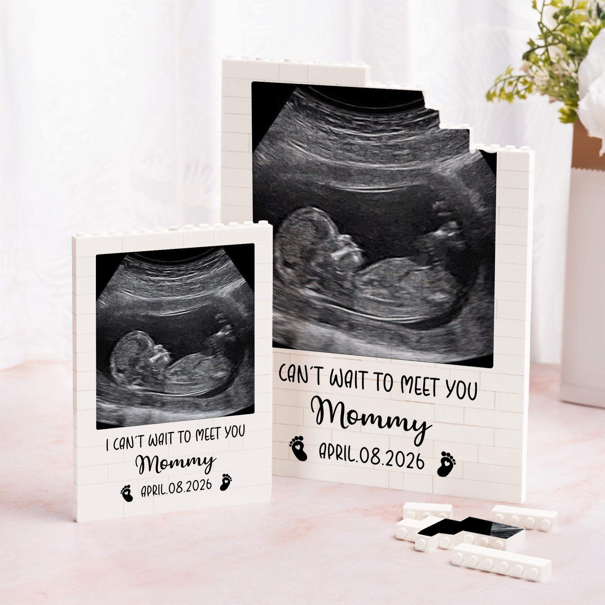 Puzzle de bloques con foto de ecografía de bebé personalizada con nombre, fecha y texto Regalo del Día de la Madre para futuras mamás
