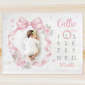 Suave manta personalizada con lazo de diseño floral y nombre Decoración del hogar Baby Shower Regalo de cumpleaños para recién nacido Nueva mamá