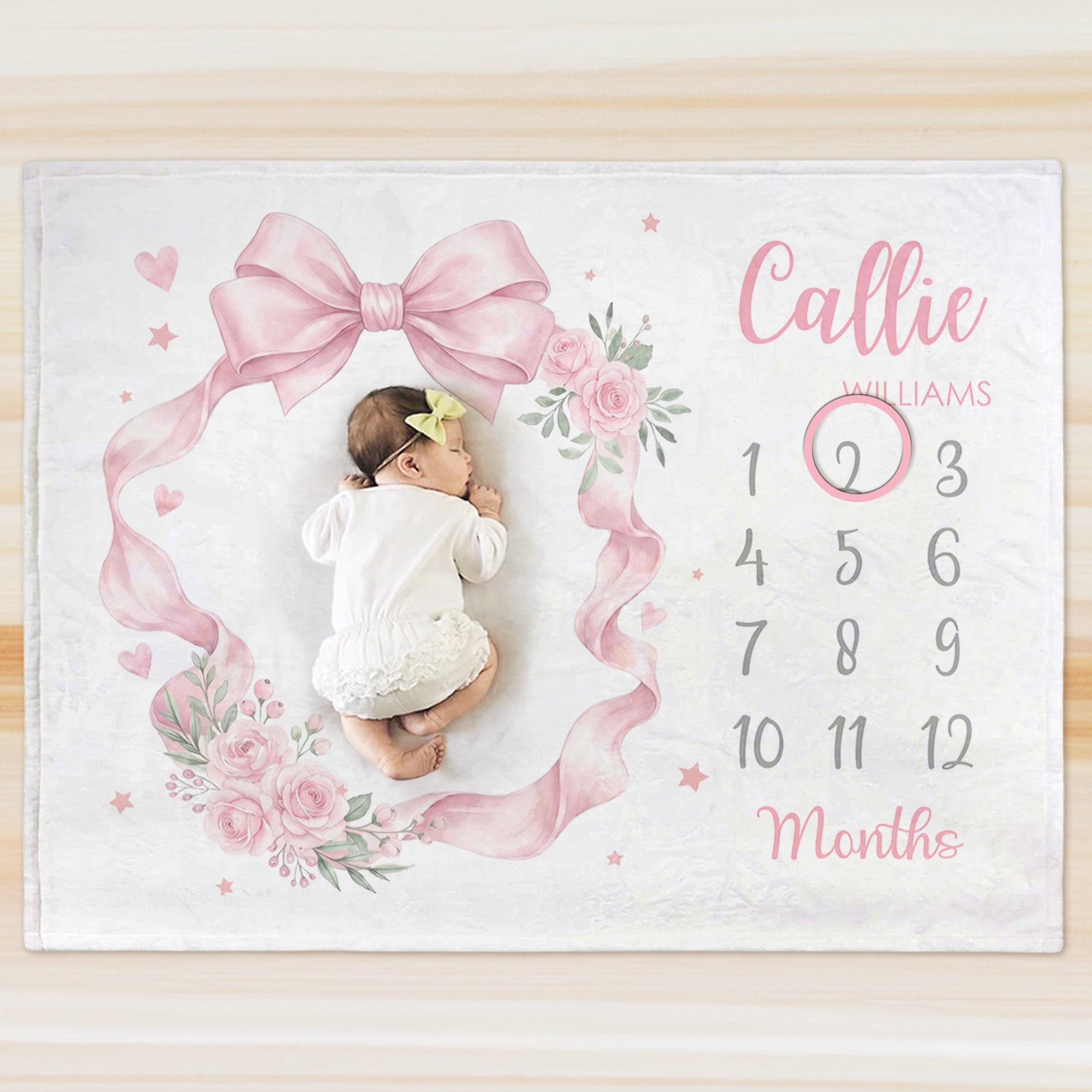 Suave manta personalizada con lazo de diseño floral y nombre Decoración del hogar Baby Shower Regalo de cumpleaños para recién nacido Nueva mamá