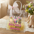 Huevos de Pascua Personalizados Orejas de Conejo Bolsa de Regalo Transparente con Nombre y Lazo Rosa Fiesta de Caza de Huevos de Pascua Regalo para Niños