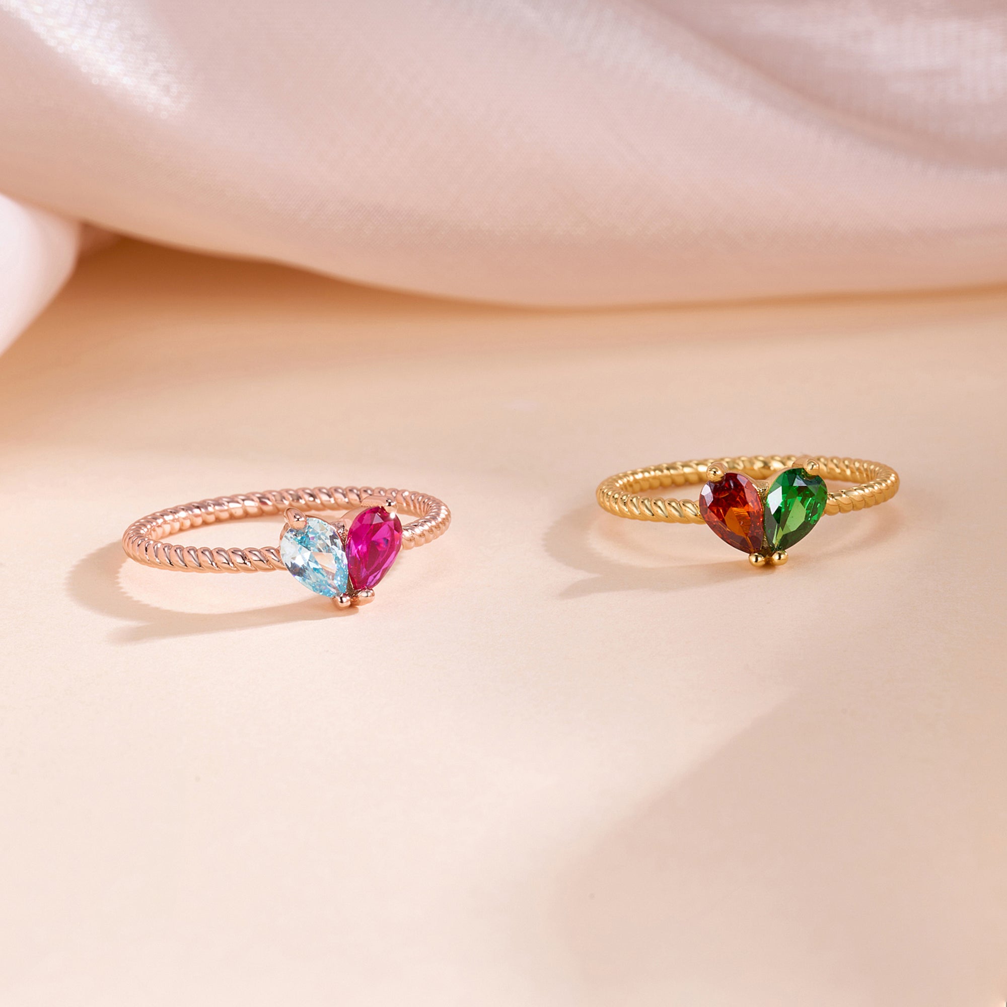 Anillo Personalizado de Corazón con Piedra de Nacimiento Joyería delicada Aniversarios Cumpleaños Día de la Madre Regalo para Mujer