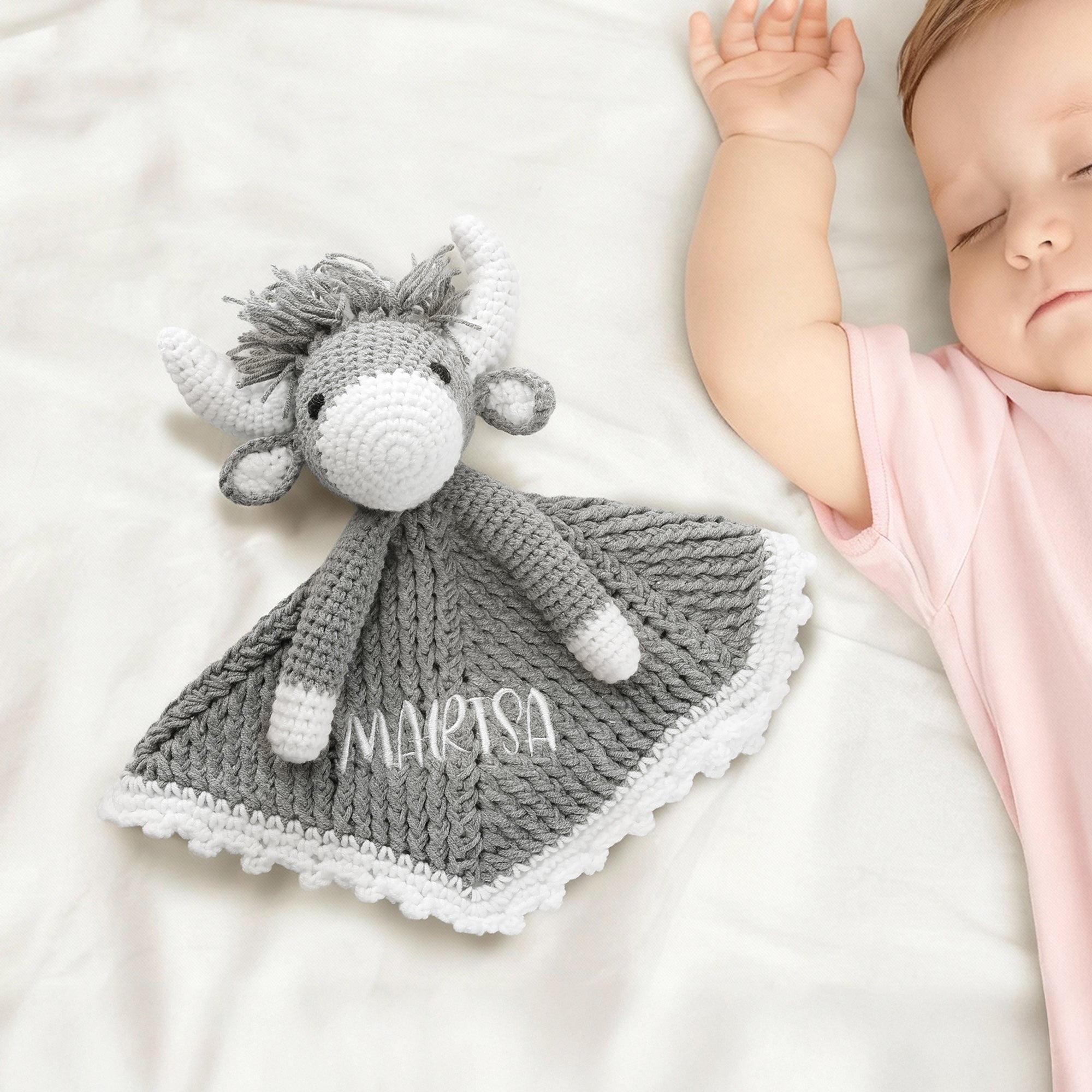 Personalizado Highland Vaca de punto suave manta de seguridad del bebé con el nombre bordado Cumpleaños Baby Shower Regalo para los recién nacidos Los nuevos padres