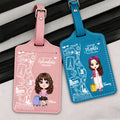 Personalizado lindo personaje de dibujos animados tema de viaje pasaporte titular de la etiqueta de equipaje con el nombre y la cita de viaje de vacaciones de regalo para los amantes de los viajes Ami