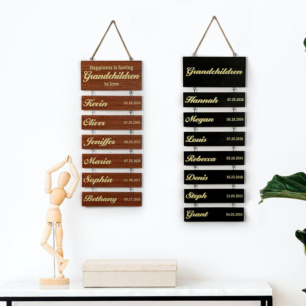 Personalizado 1-18 Nombres de Nietos Letrero de Madera con Fechas Decoración del Hogar Día del Padre Día de la Madre Regalo para Abuelos Familia