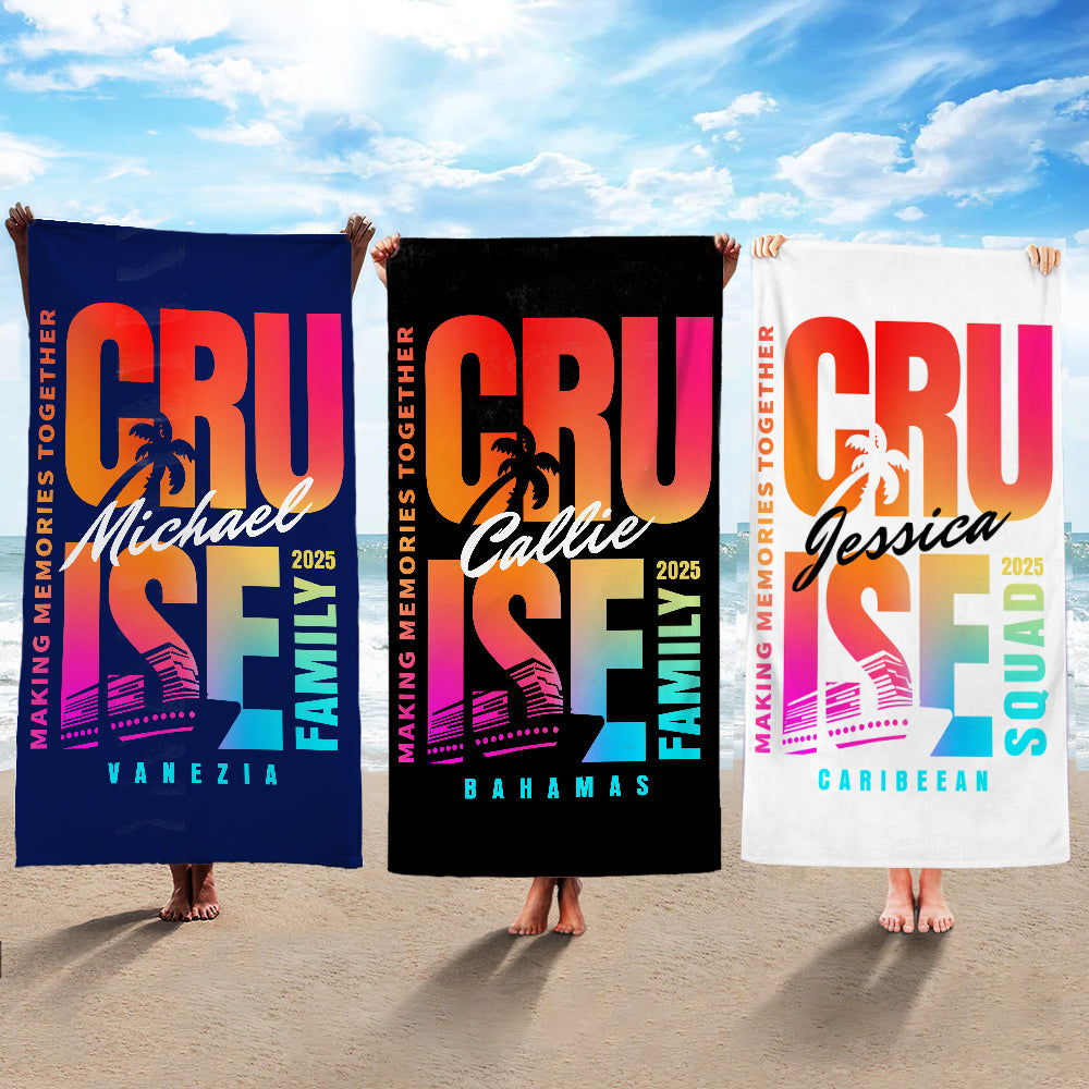 Toalla de playa de gran tamaño y secado rápido personalizada In My Cruise Era con nombre Vacaciones de verano Regalo de viaje para los amantes de los cruceros en familia