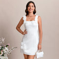 Bridal Wedding Dress White Sleeveless Short Square A-line Satin
