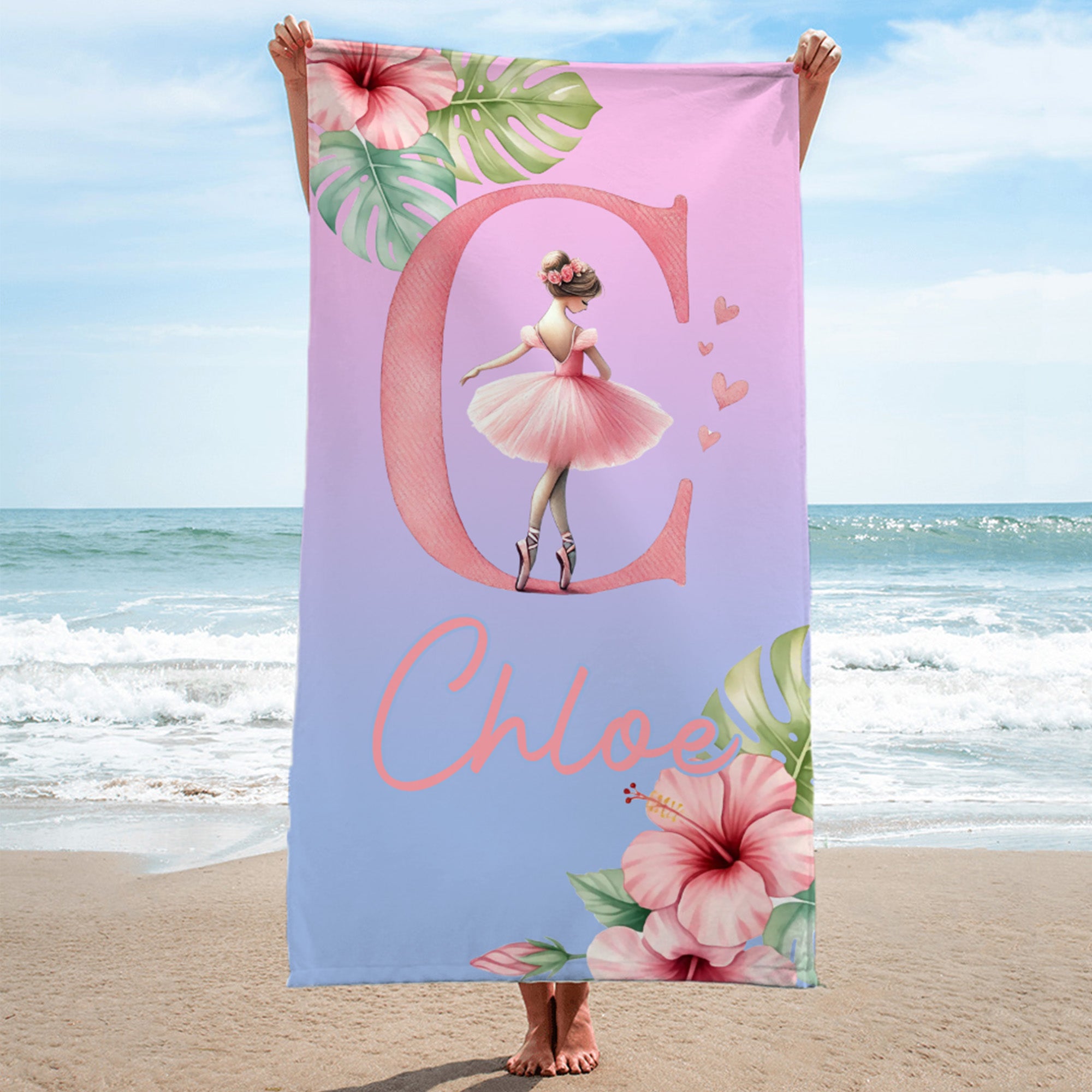 Toalla de playa de gran tamaño de secado rápido personalizada con iniciales y nombre de una bailarina de dibujos animados para fiestas de playa Regalo de cumpleaños del equipo de baile para los amante