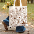Personalizada pintada a mano Flor Bolsa Tote con nombre Uso diario Viaje Regalo esencial Cumpleaños para mujer Niña