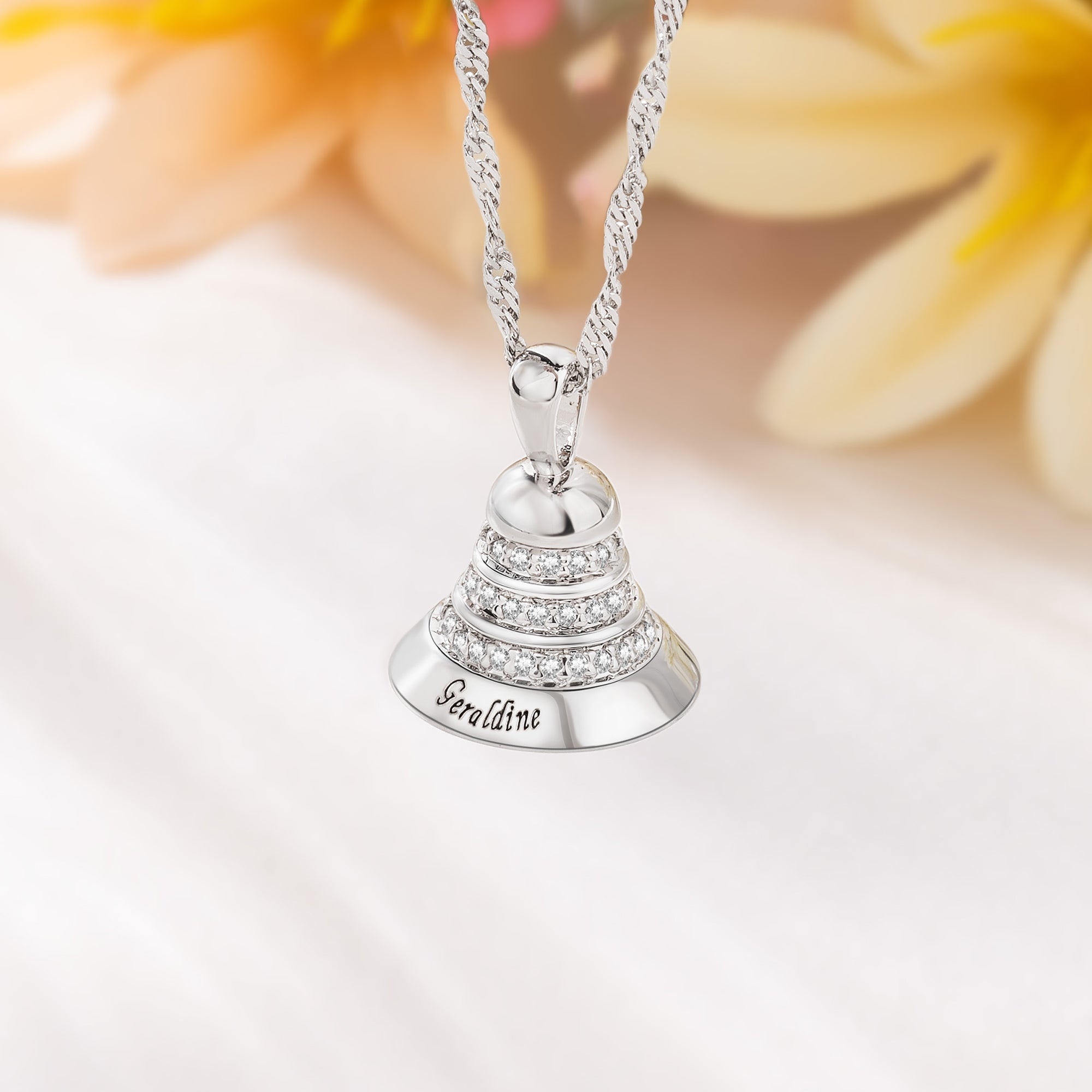 Personalizado Dainty Zircons Campana Collar Colgante con Nombre Grabado Recuerdo Curación Recuperación Regalo para los combatientes del cáncer Sobrevivientes