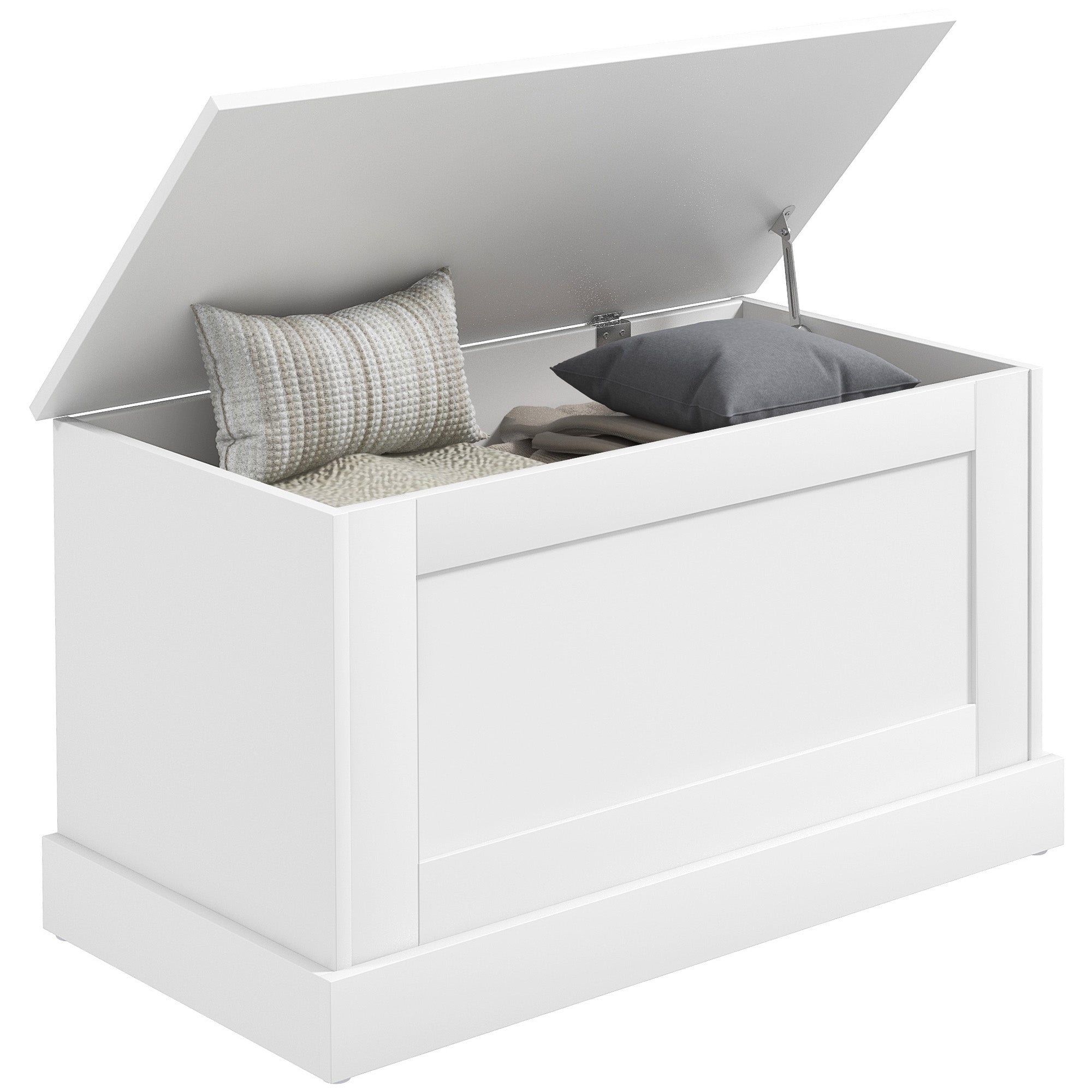 Wooden Storage Chest with Safety Hinge for Living Room, 31.5" x 15.7" x 17.7", White