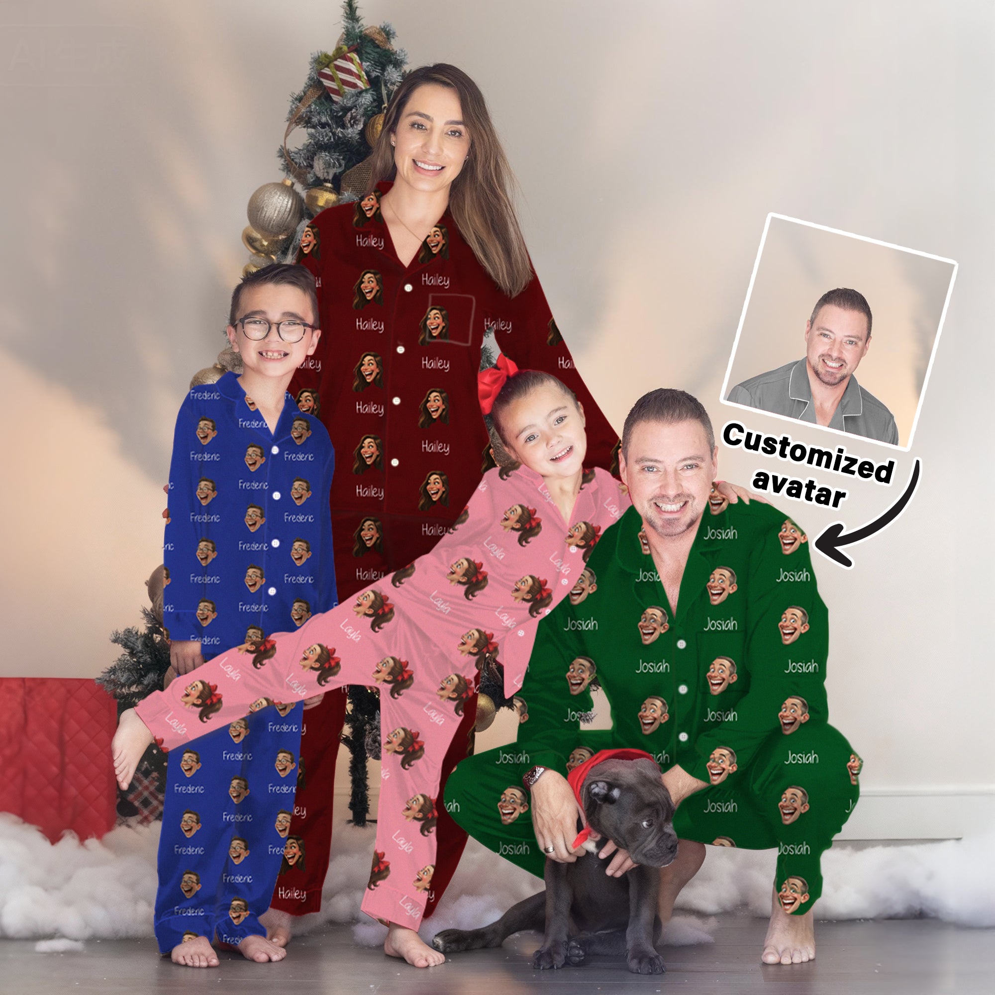 Cara Personalizada Foto Multicolor Suave Manga Larga Pijama Conjunto a Juego con Nombre Cumpleaños Navidad Regalo para Niños Familia