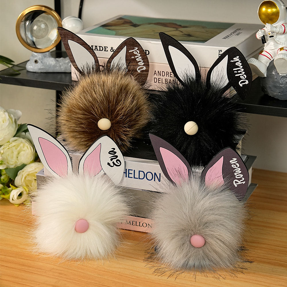 Conejito Pom Pom Personalizado con Oreja de Madera y Nombre Fiesta de Pascua Decoración de Hogar Regalo de Cumpleaños para Niños Familia