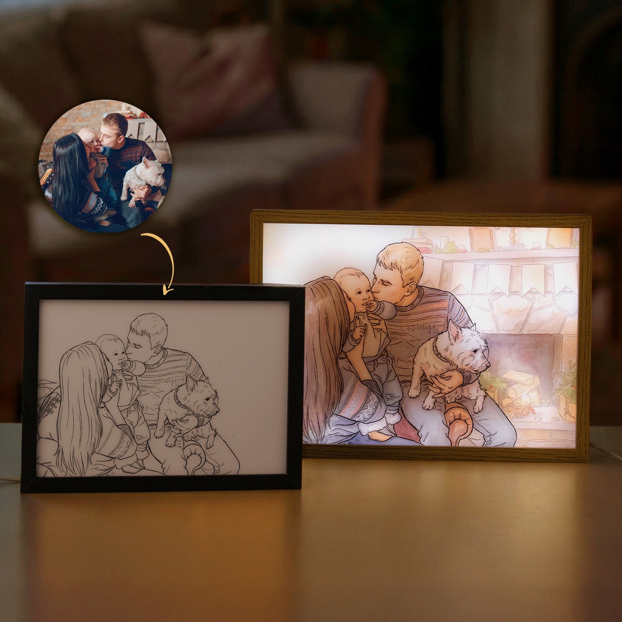Personalizada Acuarela Foto Pintura de la Luz Marco de acrílico Decoración de escritorio Aniversario Cumpleaños Regalo para la Familia Amigos Parejas