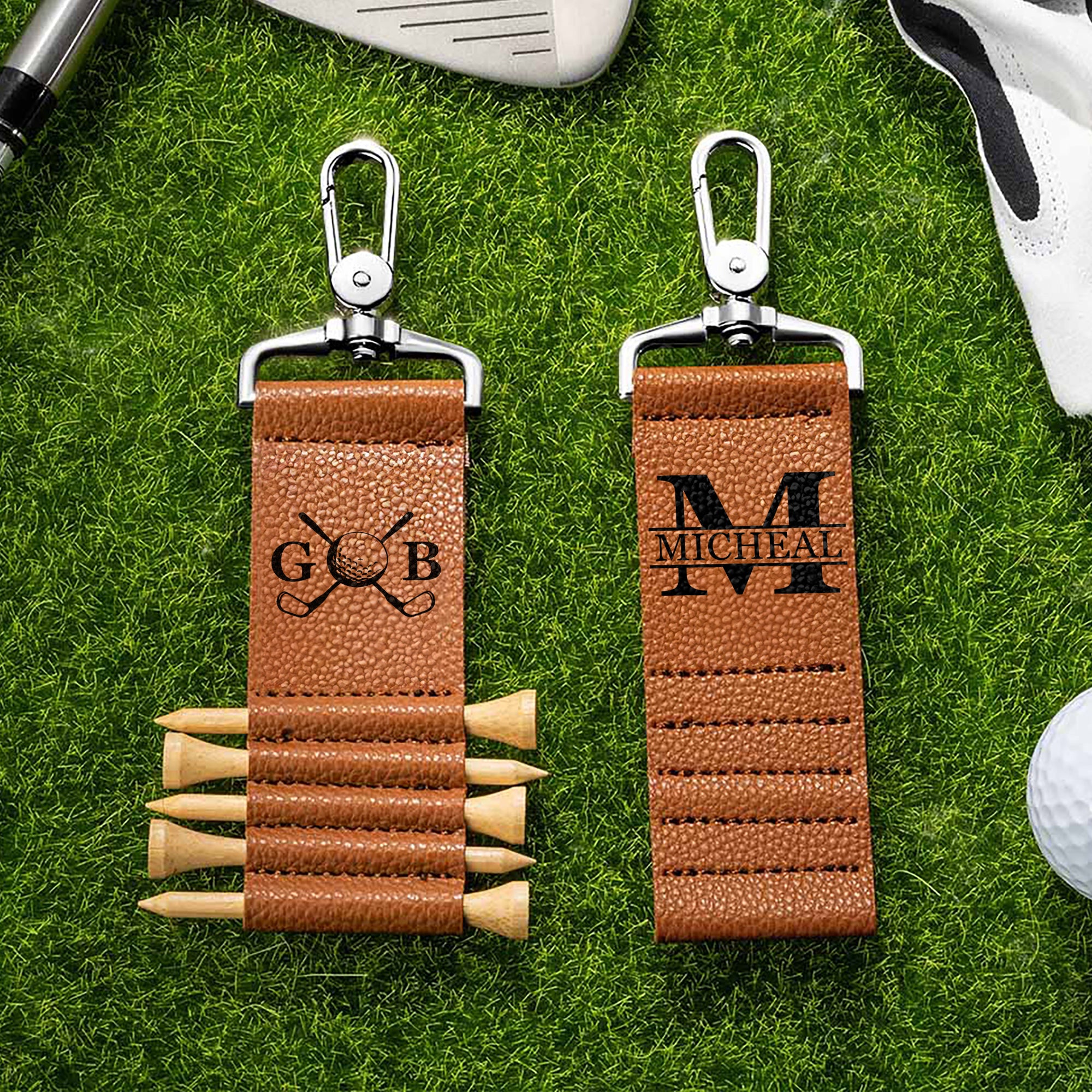 Bolsa de golf personalizada con monograma, iniciales, nombre y 5 tees de bambú, regalo de cumpleaños, día del padre, para jugadores de golf.