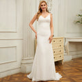 Bridal Wedding Dress Ivory Spaghetti Straps Long V-Neck Mermaid Chiffon