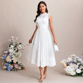 Bridal Wedding Dress White Flutter Sleeve Asymmetrical High Neck A-line Lace