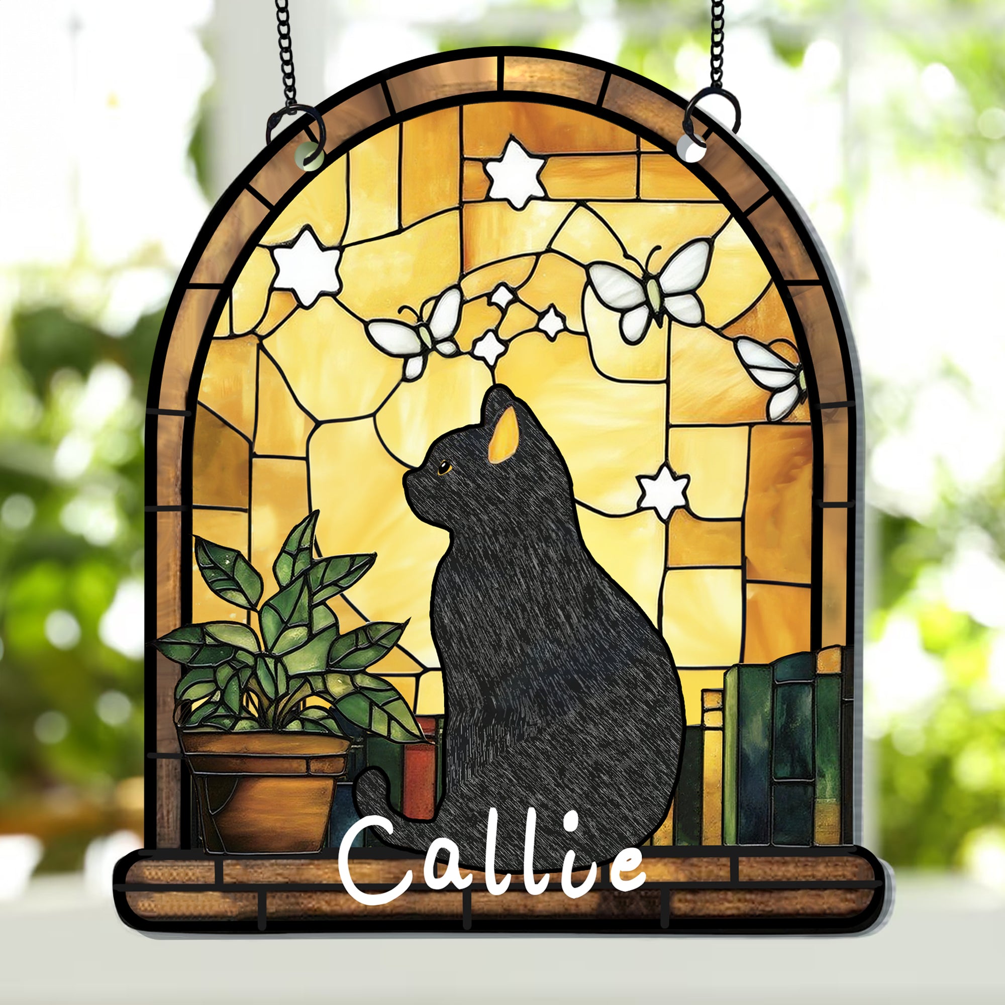 Personalizado estilo vidriera Negro Gato Acrílico Ornamento Ventana Balcón Decoración Cumpleaños Regalo para Amigo Familia Amante de las Mascotas